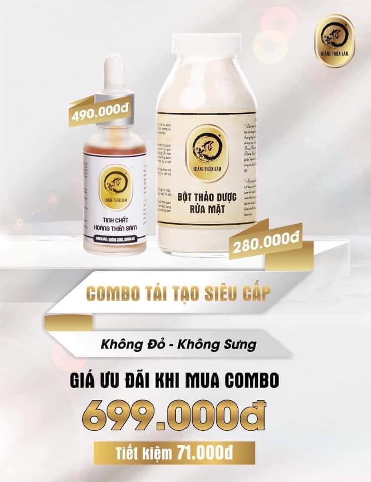 Combo tái tạo da hoàng thiên sâm vip - giải quyết tận gốc mụn, không đỏ, không sưng, nhưng vẫn bong da