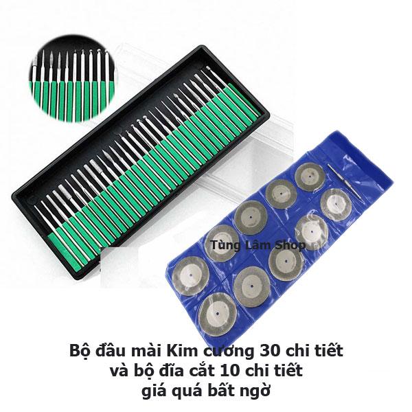 Bộ 30 đầu điêu khắc bosai gỗ nhưa sắt cao cấp - mũi trạm trổ gỗ nhưa sắt kèm 10 đĩa cắt kim cương trục 3.0mm