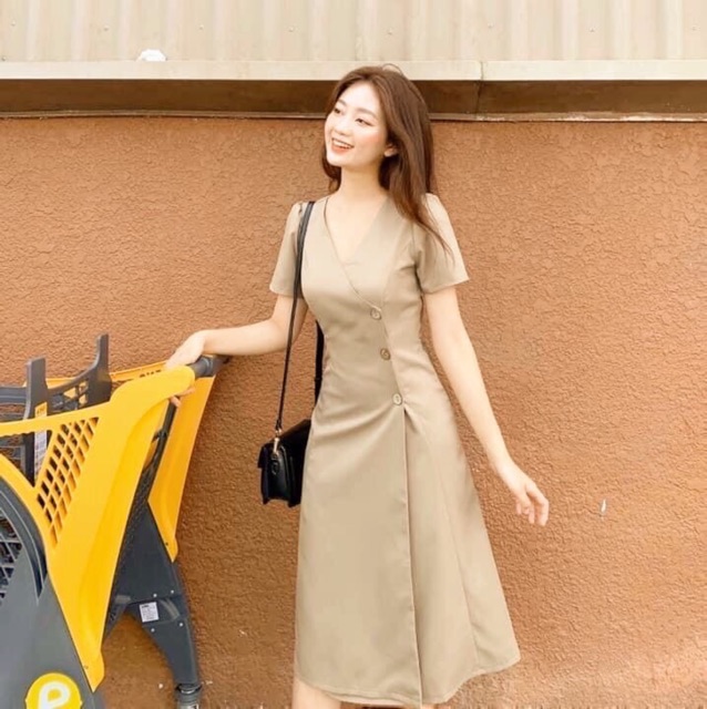 Đầm cổ V nút dừa 3 màu