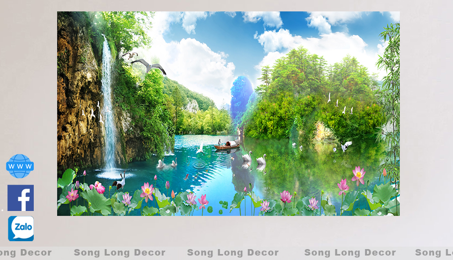 Tranh dán tường 3d Sơn Thủy Hữu Tình - Tranh 3D Phong Thủy- Giấy dán tường 3d - Song Long Decor - PT005