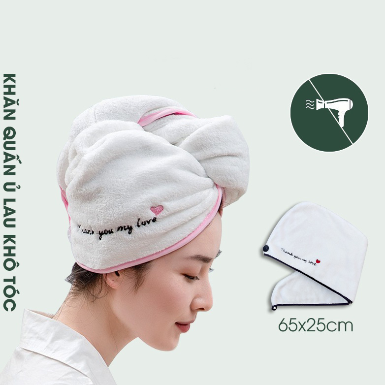 Khăn quấn ủ tóc lau khô siêu tốc - khăn quấn lau khô tóc có nút cài