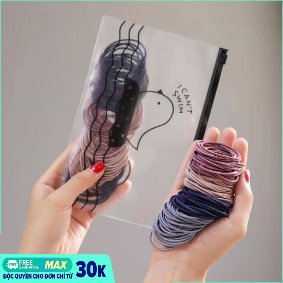 (Bộ 100) Dây thun buộc tóc, Set 100 dây thun buộc tóc -  dây cột tóc, thun buộc tóc, Túi Cột tóc, buộc tóc chun scrunchies siêu bự tiện lợi, xinh sắn