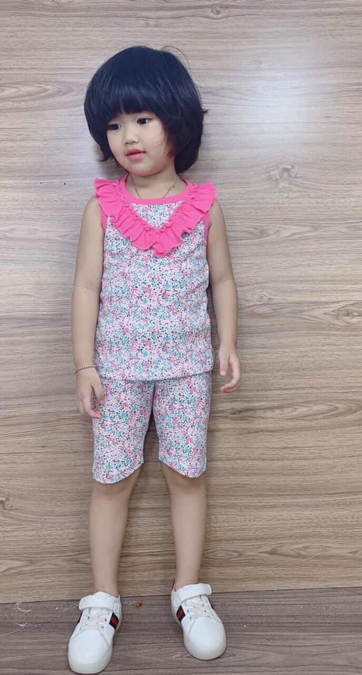 Bộ bèo viền cổ cộc tay thun borip đáng yêu cho bé gái- sét 2 bộ - size 2-7
