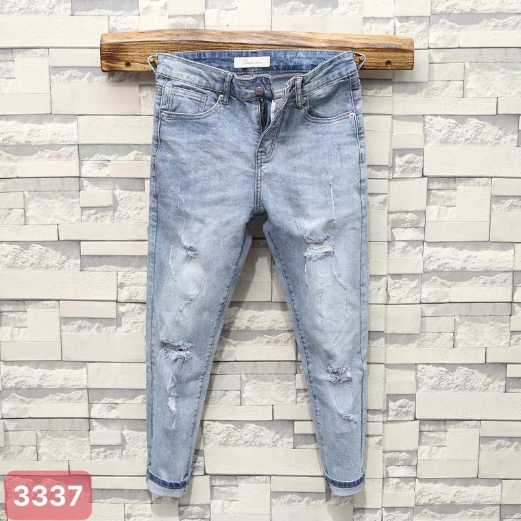 Jeans men ripped knee Korean blue elasticity-jeans for men nice 2021 jetshop QJNA3353