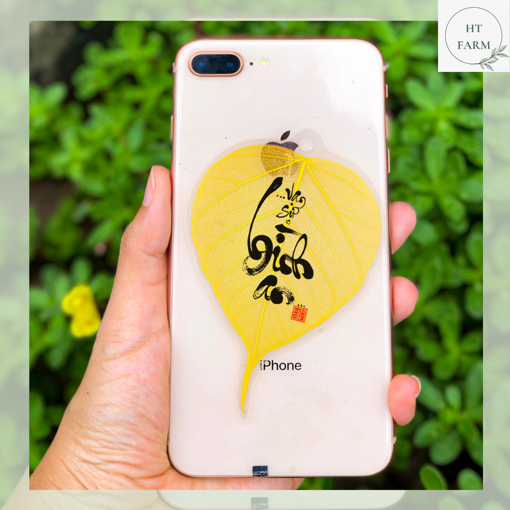 Lá Bồ Đề thư pháp chữ Bình an - Vạn sự bình an (Cầu Bình An – Tài Lộc – May mắn, Ốp điện thoại, Hàng loại 1)
