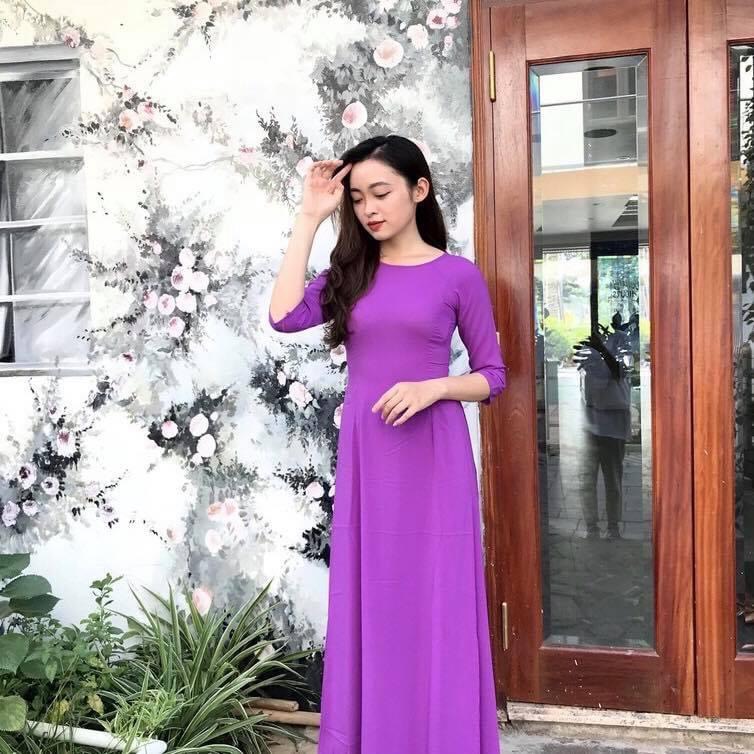 Áo dài lụa nhật trơn vàng cốm . tím huế  ( có cả cổ cao và cổ tròn ) giá rẻ