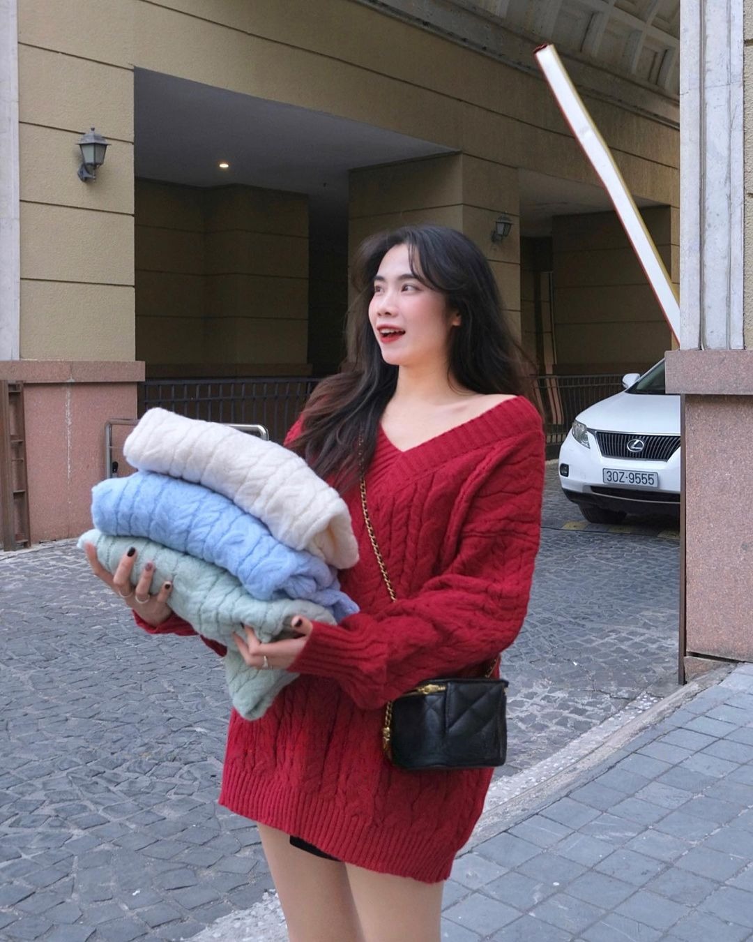 Áo len thừng cổ V basic form rộng dày dặn hàng Quảng Châu loại 1