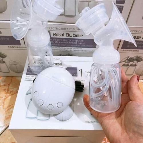 Máy hút sữa điện đôi Real Bubee ( Có chế độ massa kích sữa, Hút êm ái như em bé bú), Điện đơn tích điện
