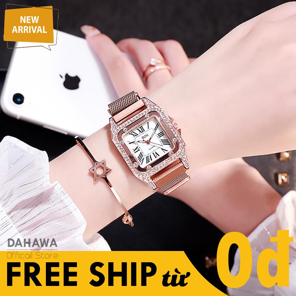 Đồng Hồ Thời Trang Quartz Nữ DZG D59, Mặt Vuông La Mã, Đính Ngọc Cao Cấp, Dây Lưới Nam Châm Không Gỉ, Chống Nước Tốt, 4 Màu Lựa Chọn (Bảo Hành 6 Tháng)