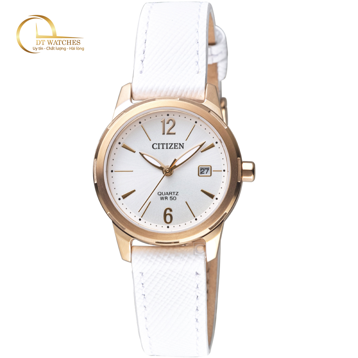 Đồng hồ Nữ Citizen máy quartz, dây da, size 28mm EU6073-02A