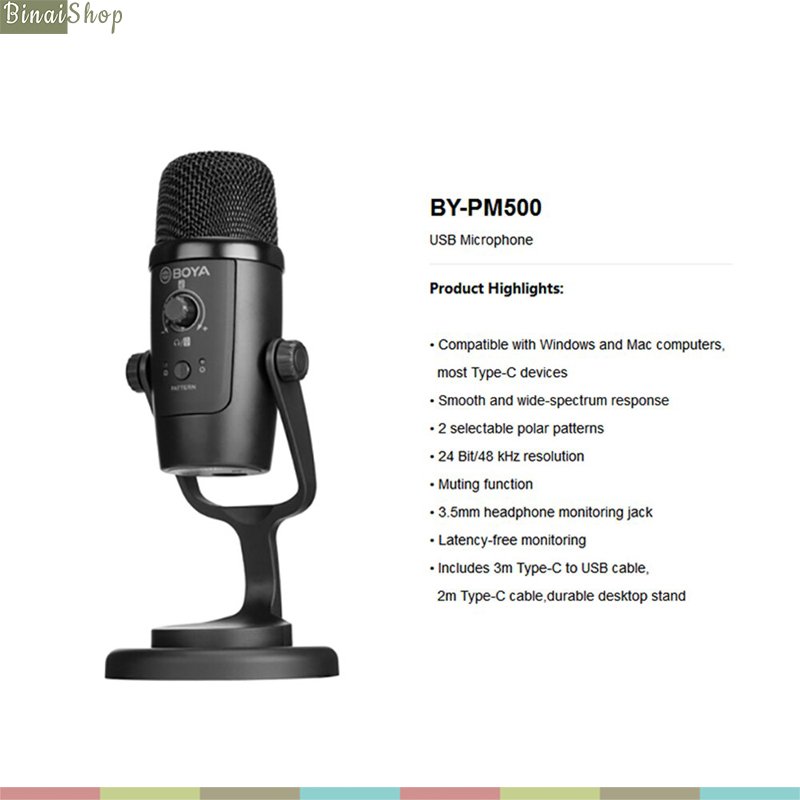 Boya BY-PM500 USB - Micro Condenser Thu Âm Cho Máy Tính, Điện Thoại