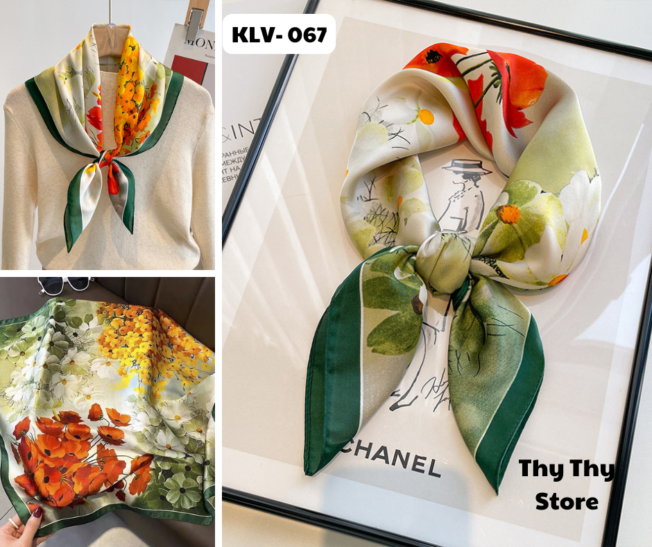 Khăn lụa vuông chất đẹp hàn quốc cao cấp 70x70cm - Khăn bandana lụa ThyThy băng đô,cột túi