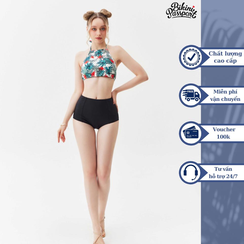 Quần bơi nữ bikini passport kiểu lưng cao - màu đen - bs129_bl