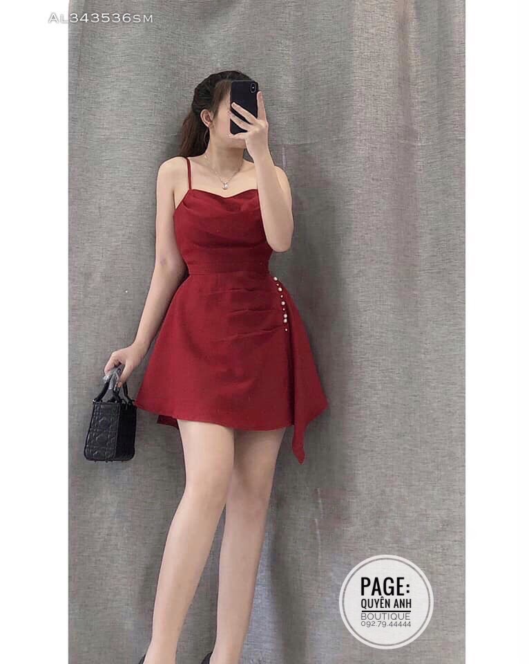 Váy đầm nữ dự tiệc hai dây phối hạt eo