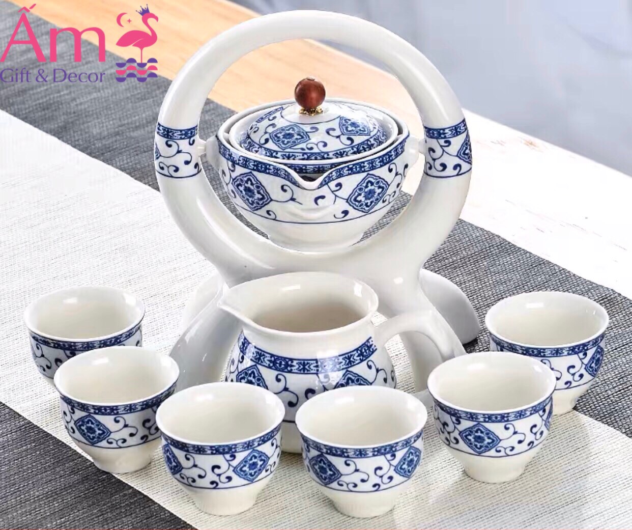 Bộ Ấm Chén Pha Trà Đạo Hòa Cổ Bằng Gốm Sứ Cao Cấp Ấm Gift Decor