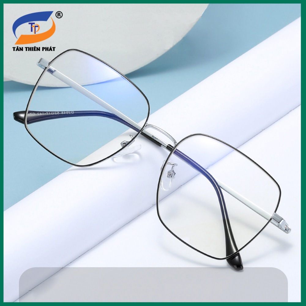 Gọng kính cận nam nữ kim loại màu đen, bạc GC2948. Tròng/Mắt kính giả cận 0 độ chống ánh sáng xanh, chống tia UV
