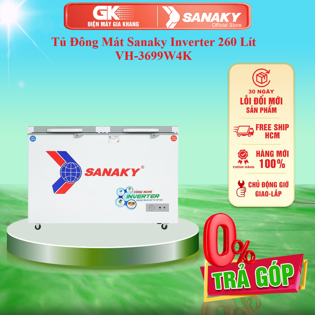 Tủ đông mát sanaky inverter 260 lít vh-3699w4k - giao toàn quốc - freeship hcm