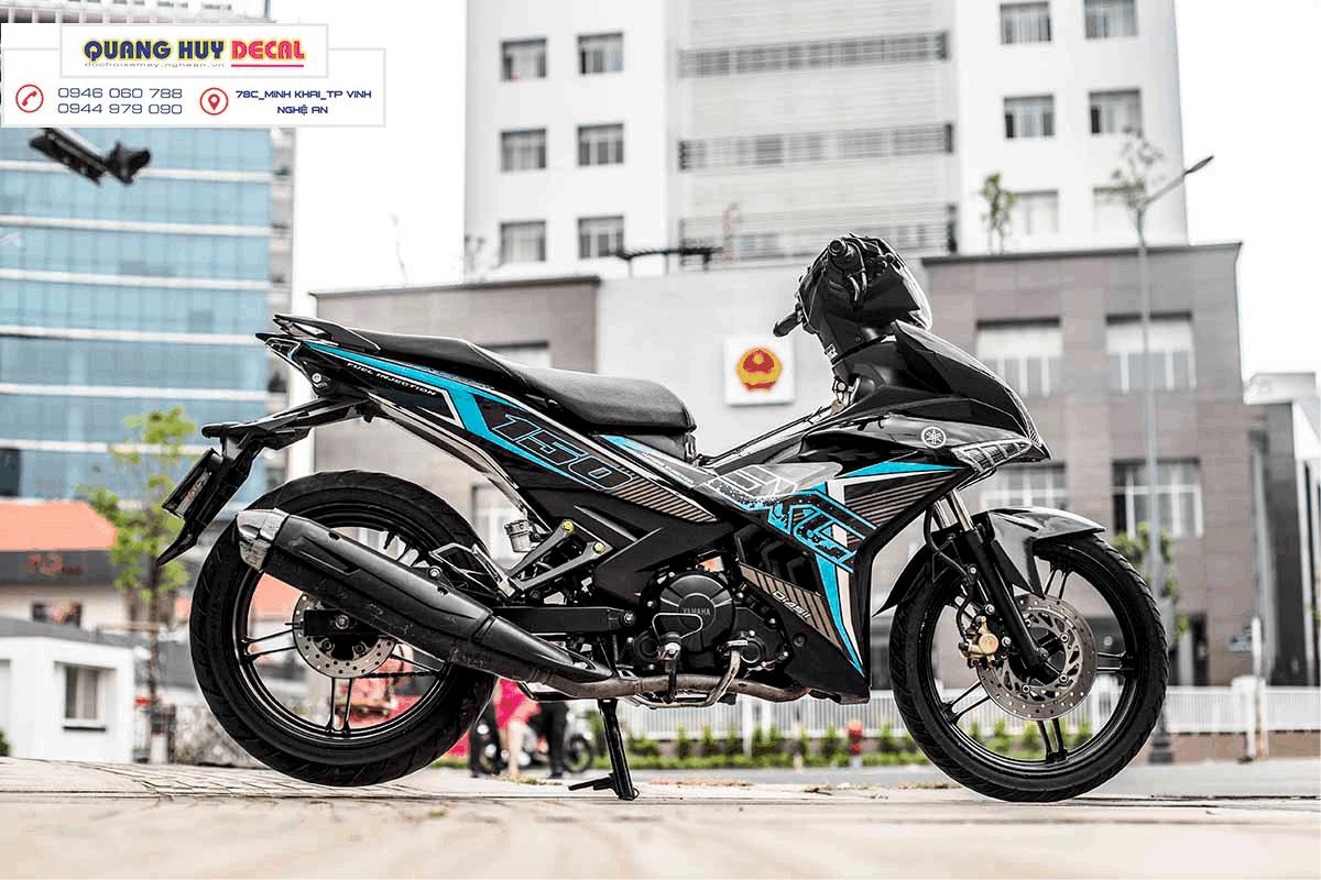 Tem trùm xe máy ex150 xanh đen- tem xe máy ex150 độ thiết kế theo yêu cầu - Chế độ tem trùm xe máy exciter 150 rẻ đẹp