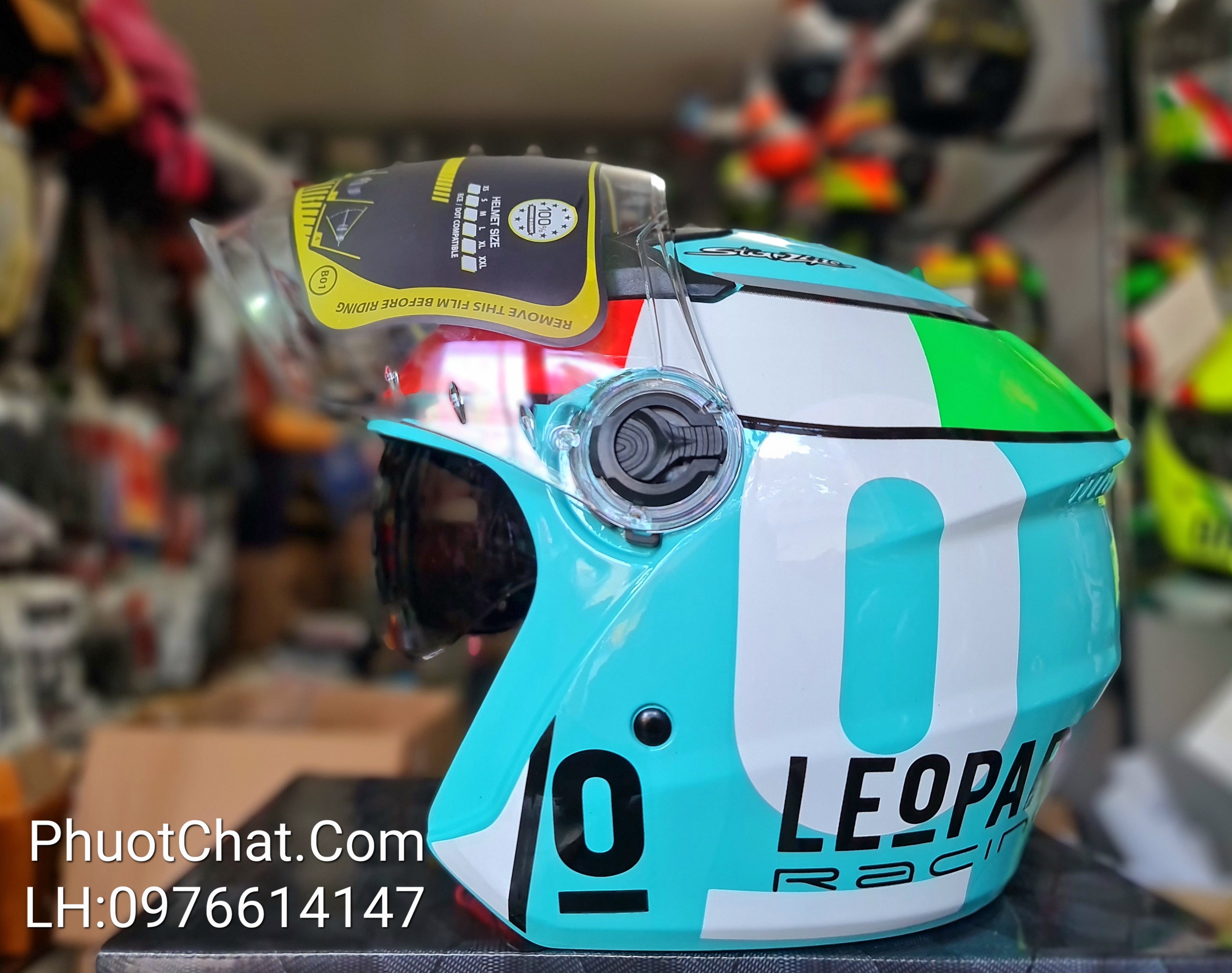 Nón bảo hiểm 3/4 2 kính cao cấp M268 tem Leopard,hàng chính hãng
