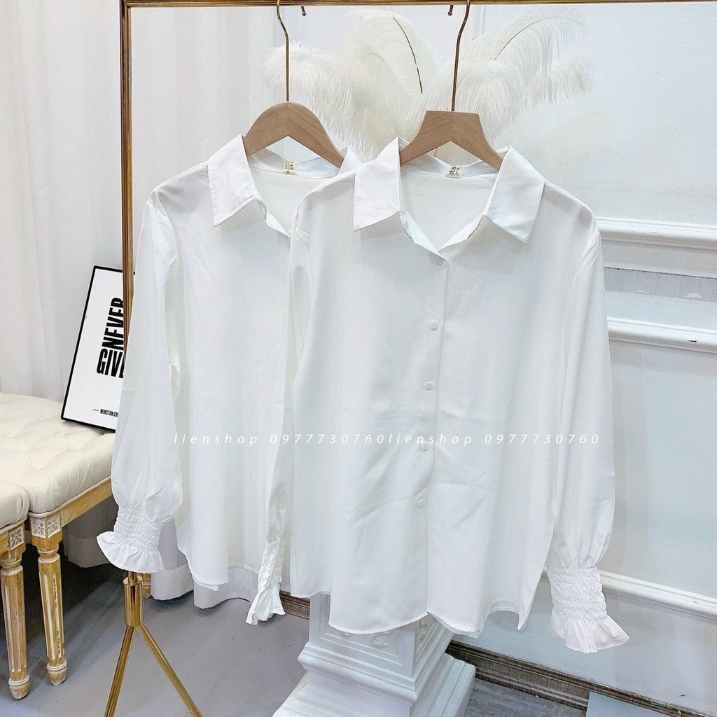 Áo Sơ Mi Trắng Tay Bồng Nữ Kiểu Dáng Basic Thời Trang Nữ
