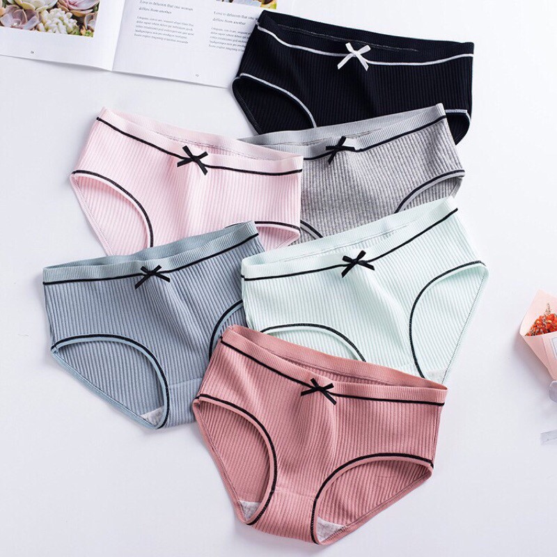 Set 5 panties cotton swab lacing Plaid delivery bow (freesize to 58kg)
