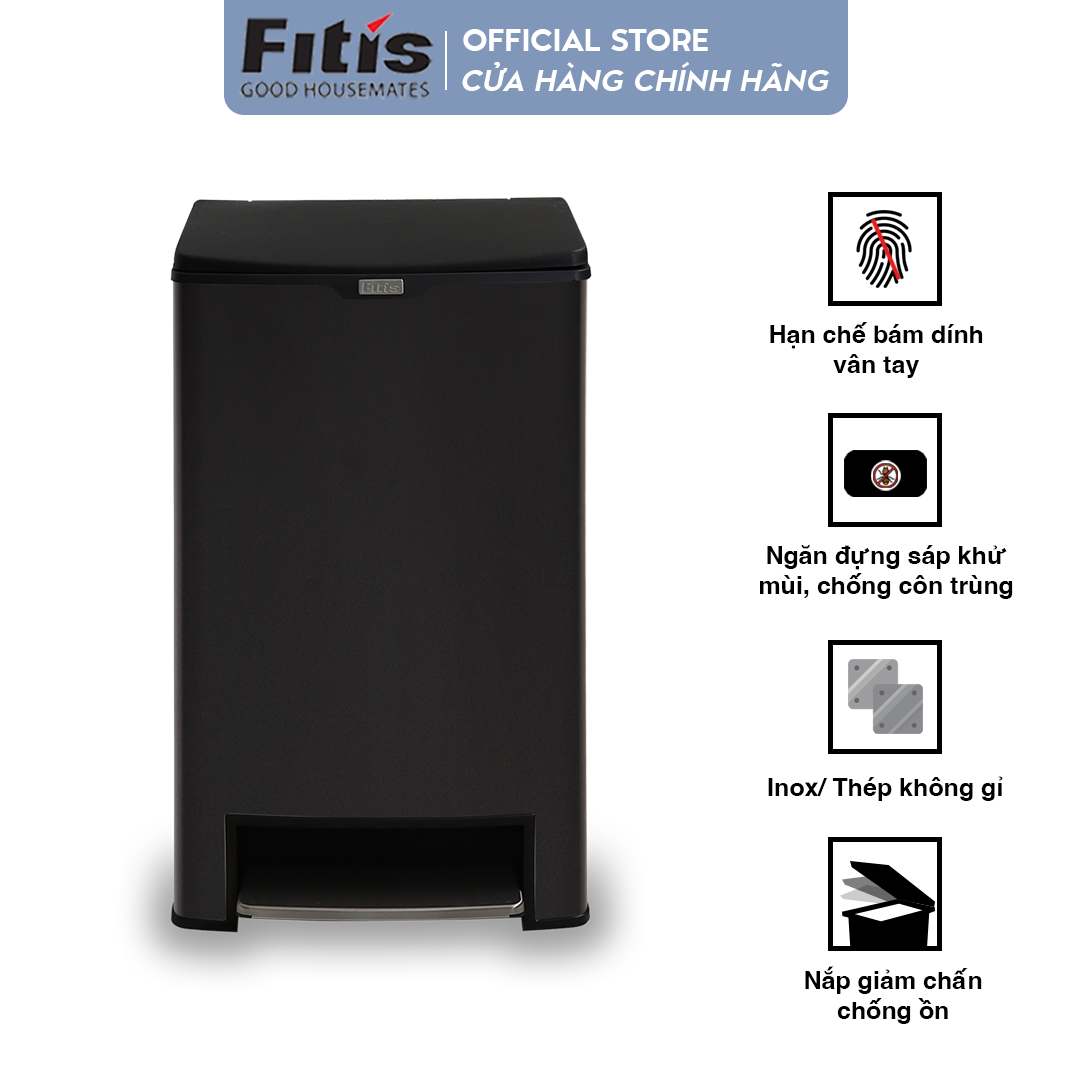 Thùng Rác Fitis Mega - Vuông Đạp Cao (40L)