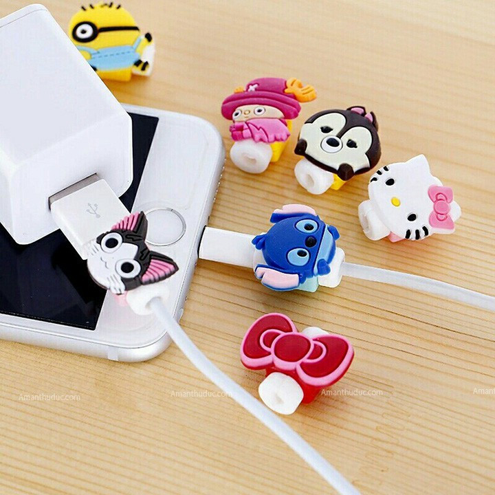 [HCM]Combo 10 Nút Bảo Vệ Dây Cáp Sạc Hoạt Hình 3D