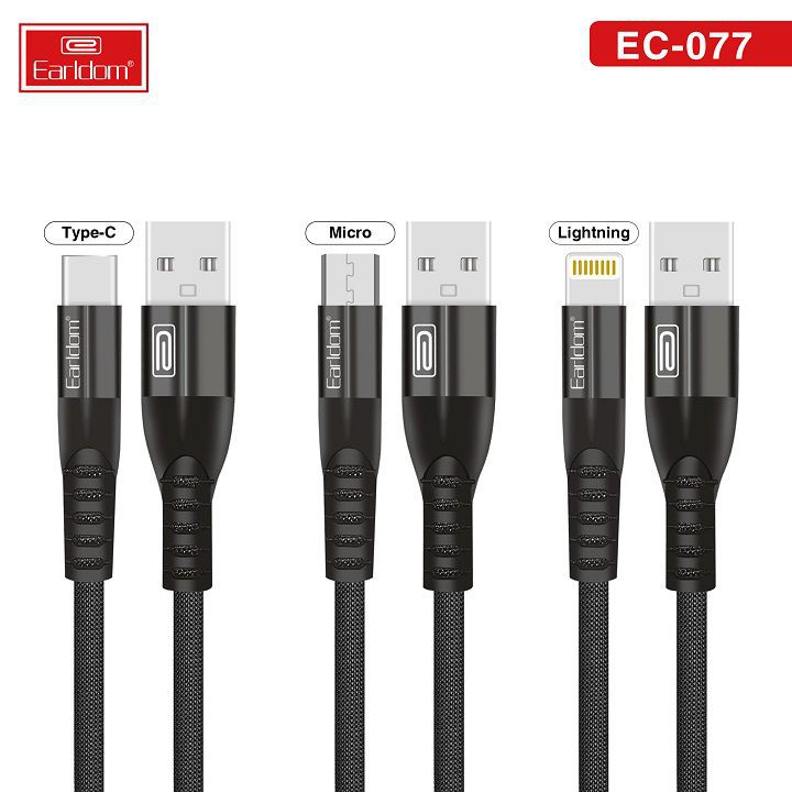 Cáp sạc dù Earldom EC-077 , cáp sạc nhanh 3A (Lightning /Micro /TypeC)