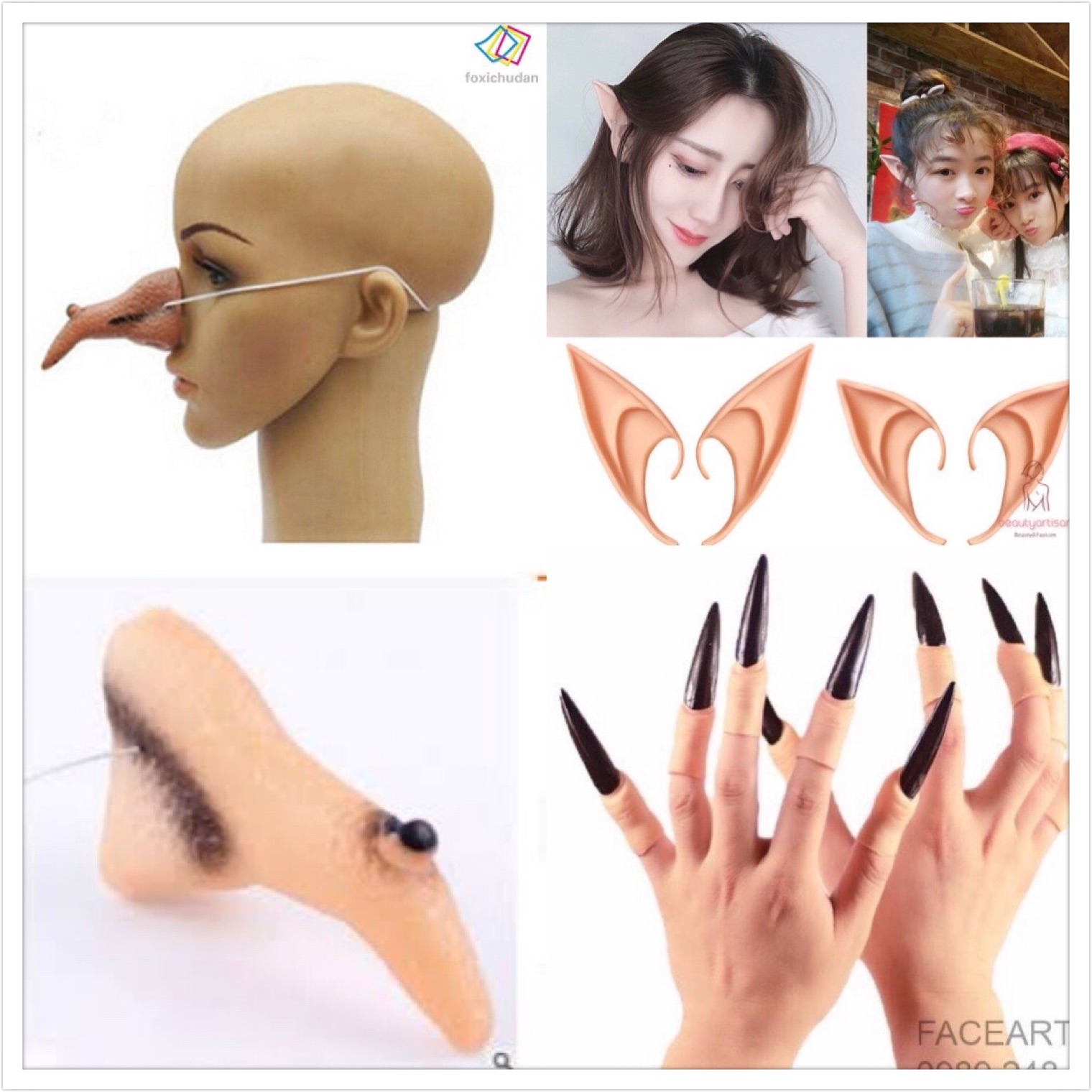 Mũi Hoá trang phù thuy - mũi gia nhọn dài , răng nanh nhọn, móng tay nhọn , tai nhọn hoá trang HALLOWEEN phu thuỷ