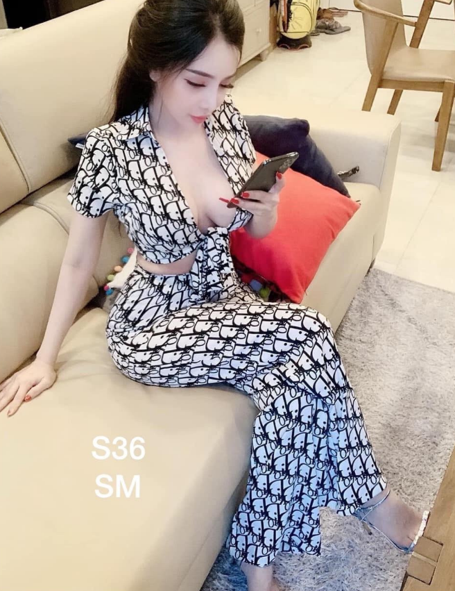 Sét bộ lụa óng suông cột eo-QH
