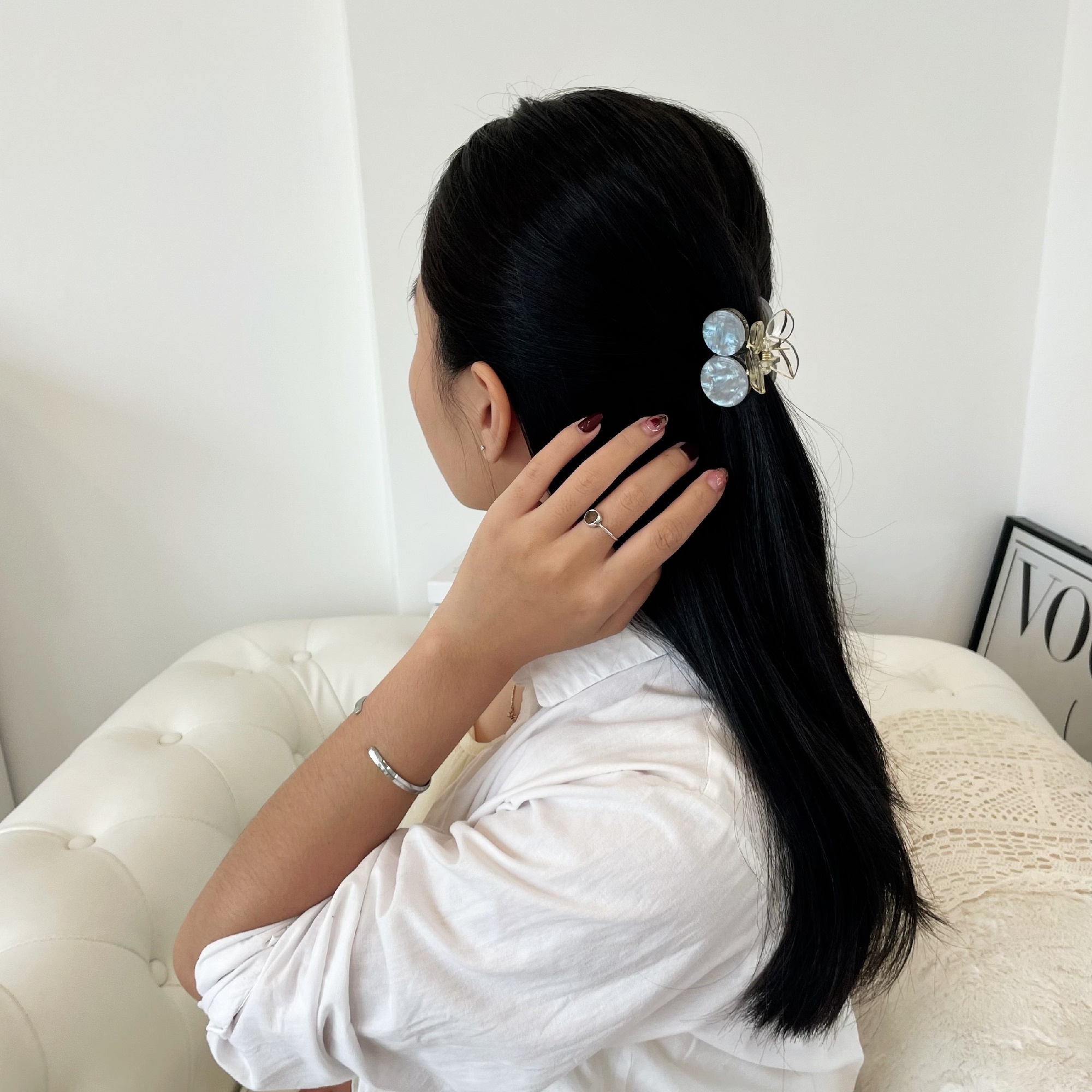 Kẹp tóc cherry gam màu pastel Modleaf Marble cherry pin Hàn Quốc