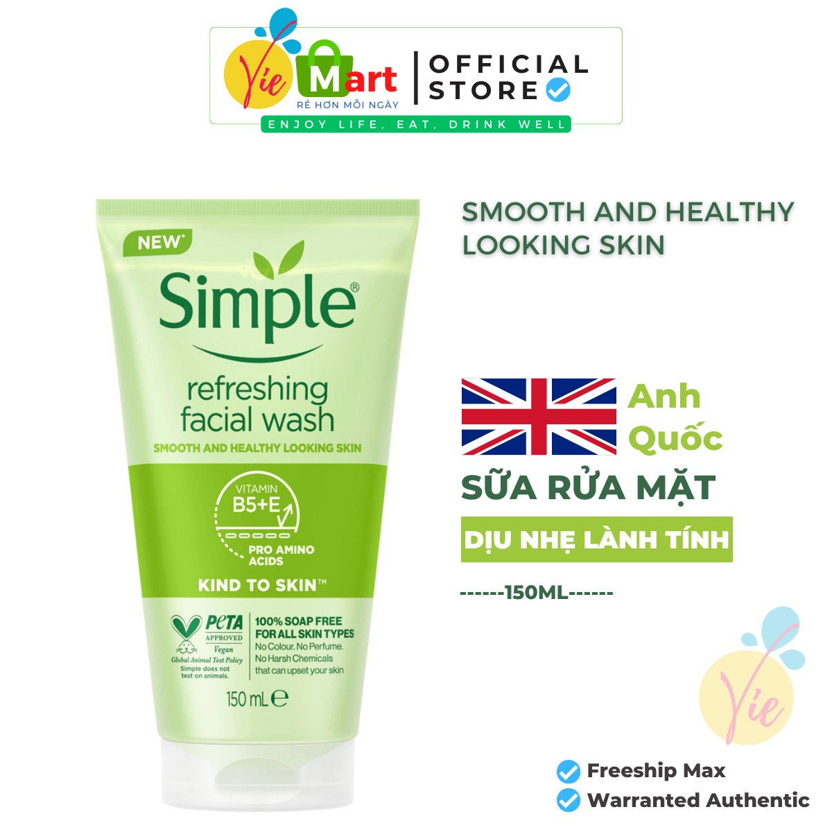 Sữa Rửa Mặt Simple Refreshing Facial Wash 150ml
