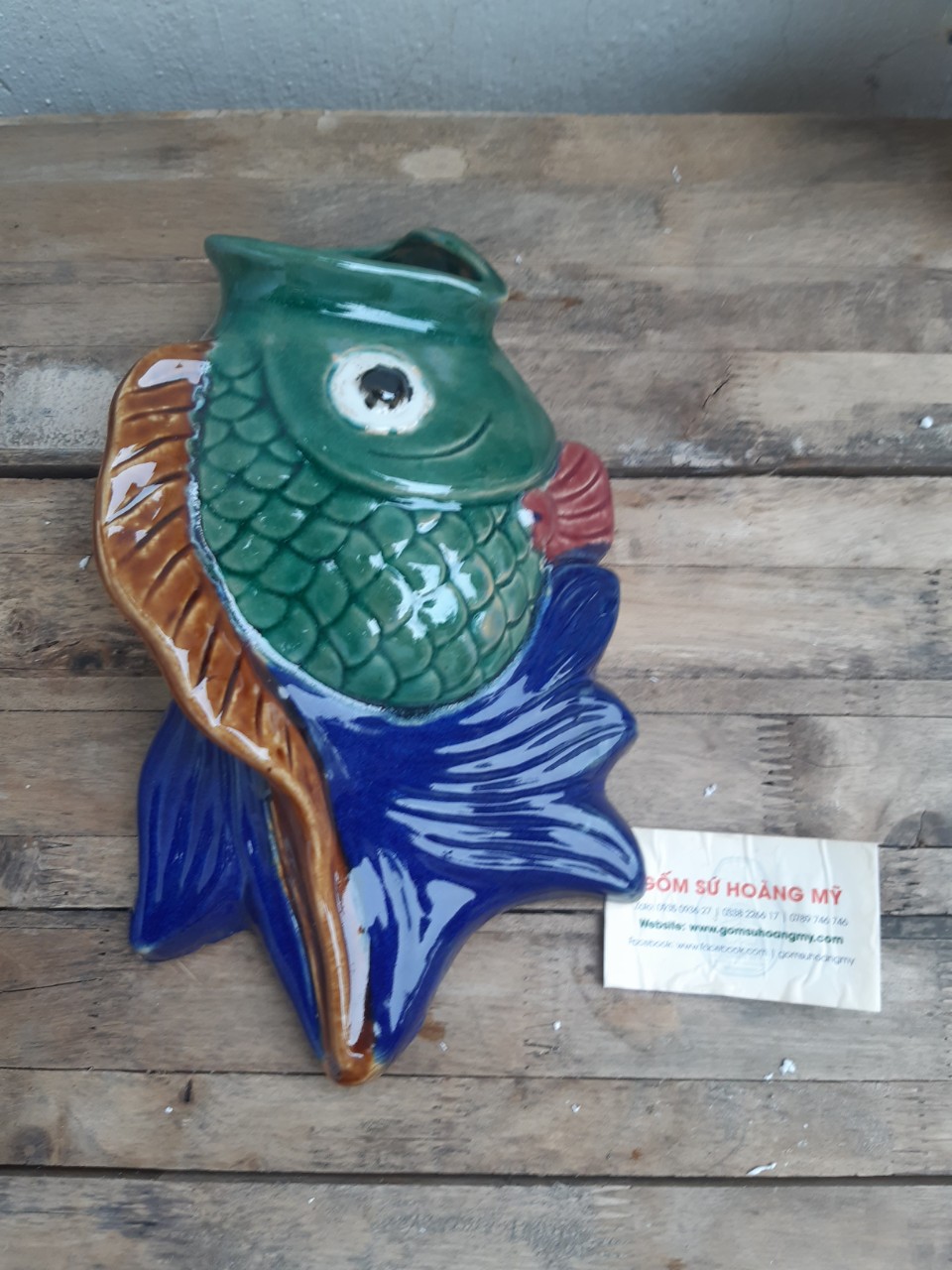 Chậu gốm treo tường cá rô phi 2 con
