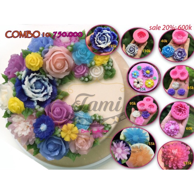 Combo 7 khuôn silicon dụng cụ làm thạch rau câu 4d