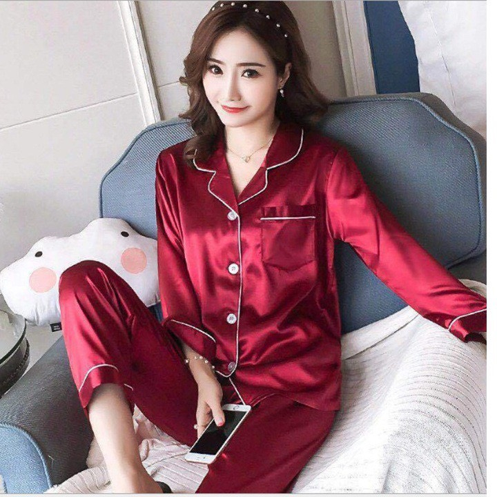 Bộ Lụa Lụa Dài Tay Cao Cấp Phong Cách Sang Chảnh