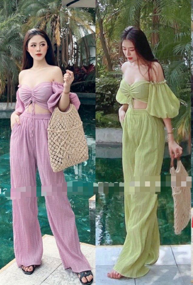 SÉT HOT GIRL ÁO NHÚN SAU CROPTOP QUẦN ỐNG RỘNG FORM 50 KG