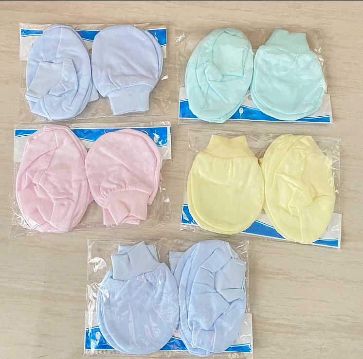 Bộ Găng Tay Chân Sơ Sinh Cotton Mềm Mại Màu Pastel Cho Bé 0-12 Tháng