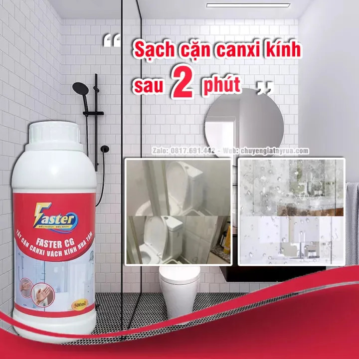 (CỰC MẠNH) Nước Tẩy Rửa Cặn Canxi Vách Kính Nhà Tắm, Bể Cá, Lau Gương Ố Mốc Đa Năng Chai Lớn Tiết Kiệm Faster CG 500ml