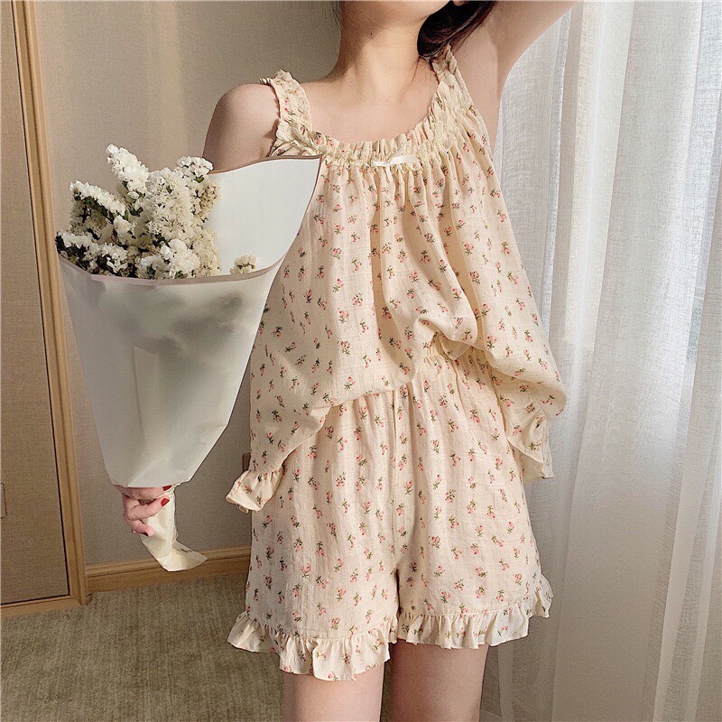 Set Bộ Ngủ 2 Dây Hoa Hoa [CHAM STORE]