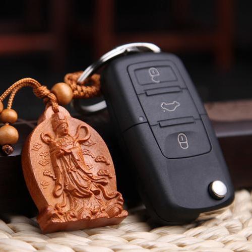 Móc Khóa Gỗ Thủ Công Khắc Hình Phật Bà Quan Âm Đứng