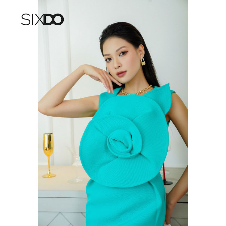 Đầm dệt thoi sát nách phối hoa SIXDO (Strappy Midi Woven Dress)