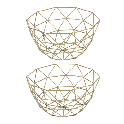 2X New Nordic Storage Baskets Gold Metal Art Snacks Candy Fruit Basket for Living Room Desktop Kitchen Organizer Basket