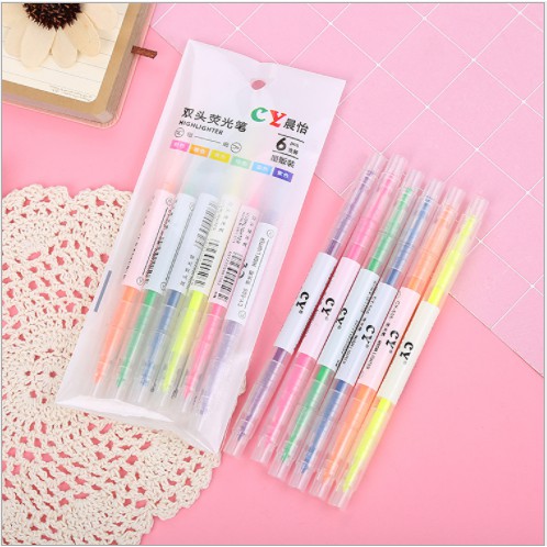 Bộ 6 Bút Đánh Dấu, Bút Lông 2 Đầu