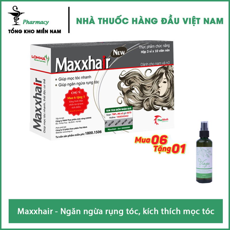 [HCM]Maxxhair-hộp 30 viên- ( Mua 6 hộp tích điểm đổi 1 hộp ) TẶNG NGAY 1 XỊT Vioga Hair 100ml cao cấp