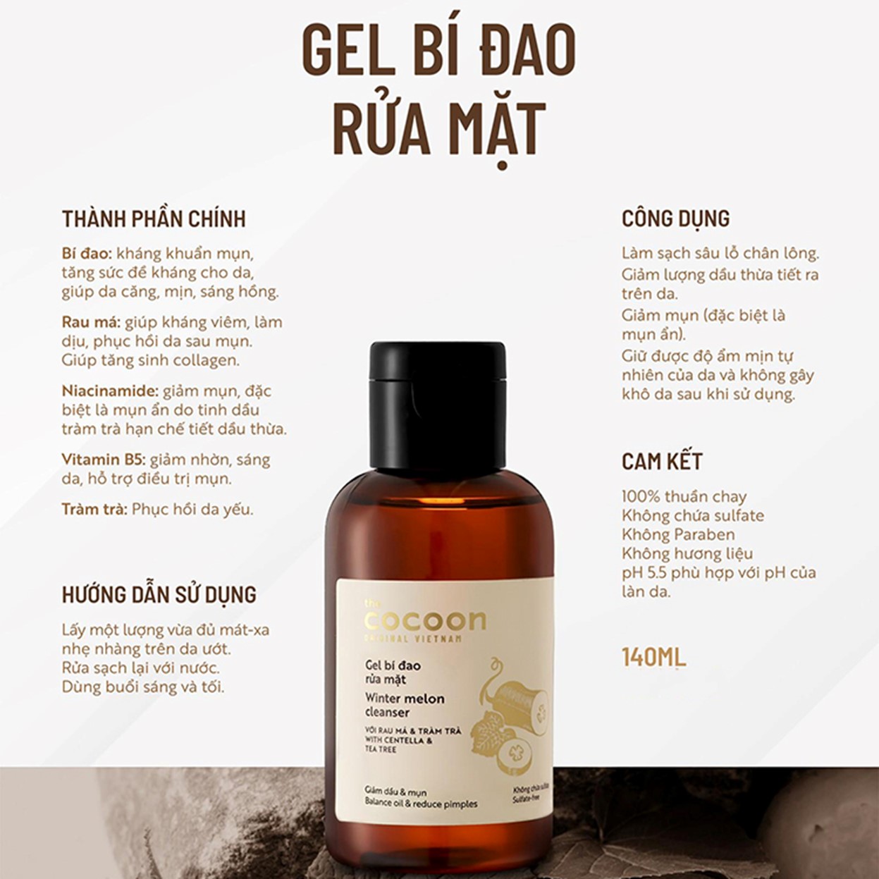 Gel Rửa Mặt Bí Đao COCOON Cleanser 140ml