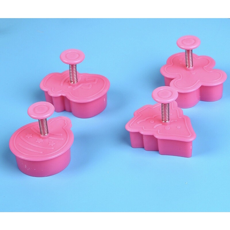 Bộ 4 khuôn nhấn cookie noel có lò xo