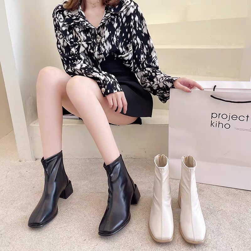 boot nữ/ giày bốt cổ cao da mềm gót 5cm thời trang cao cấp sang chảnh