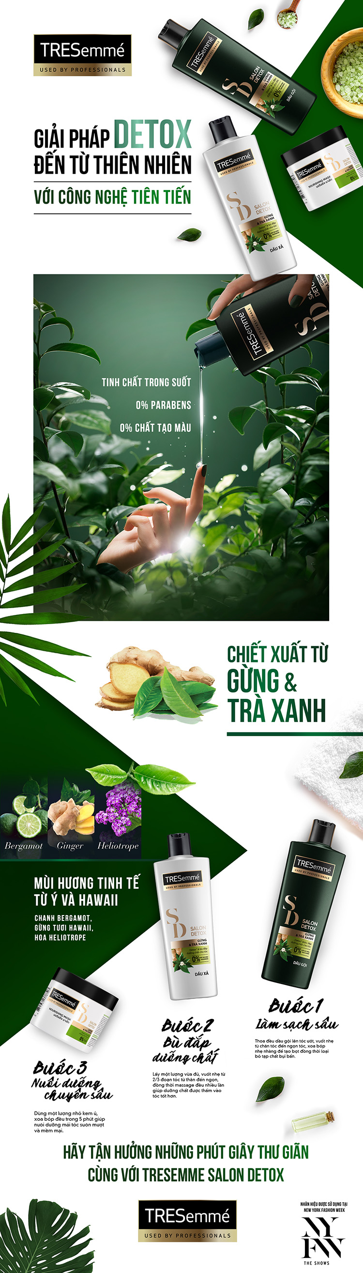 Dầu gội Tresemme Gừng và trà xanh (Xanh) 640g