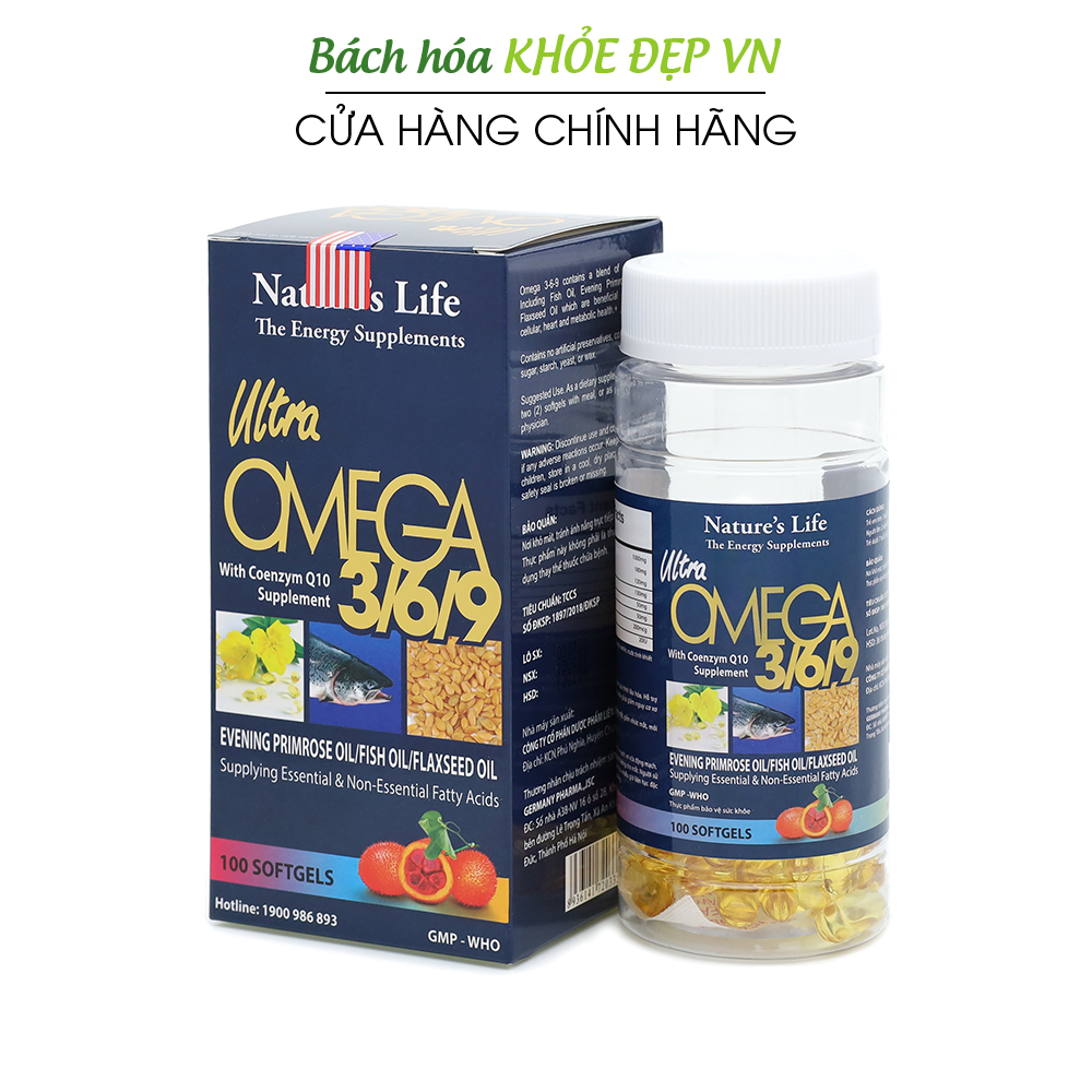 Viên dầu cá Omega 369 Nature Life Bổ não sáng mắt khỏe mạnh tim mạch tăng cường trí nhớ - Hộp 100 viên