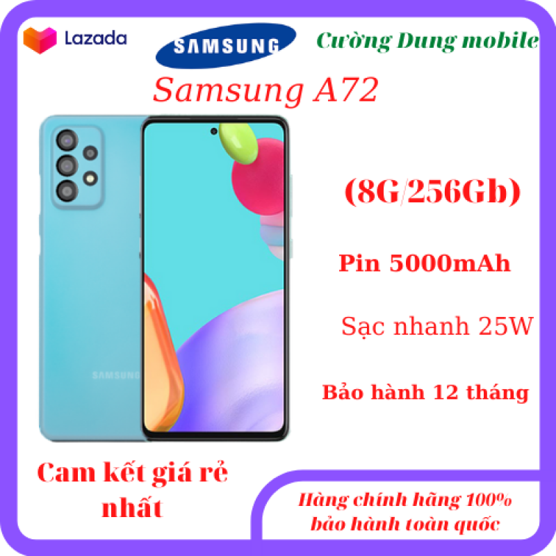 Điện thoại Samsung A72 8G/256Gb pin 5000mAh, sạc nhanh 25W, màn hình Amolet cực đẹp.